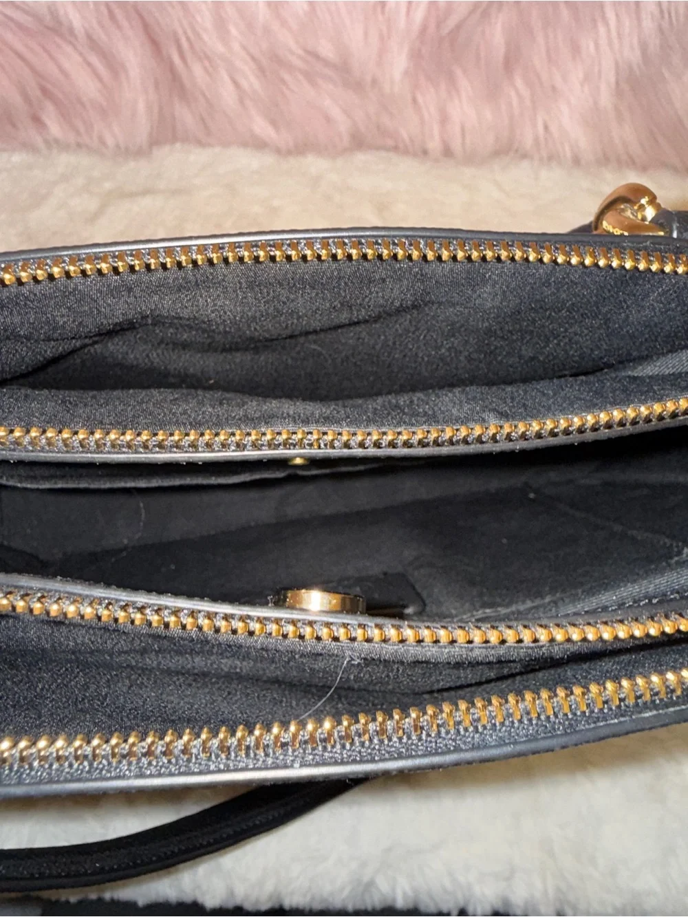 Coach Factory Black Leather Shoulder Bag with Gold Accents